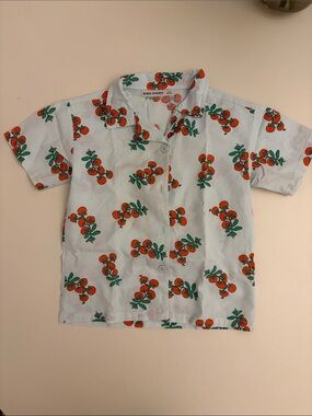 Bobo Choses White Short-Sleeve Button-Up Shirt with Orange & Green Fruit Print